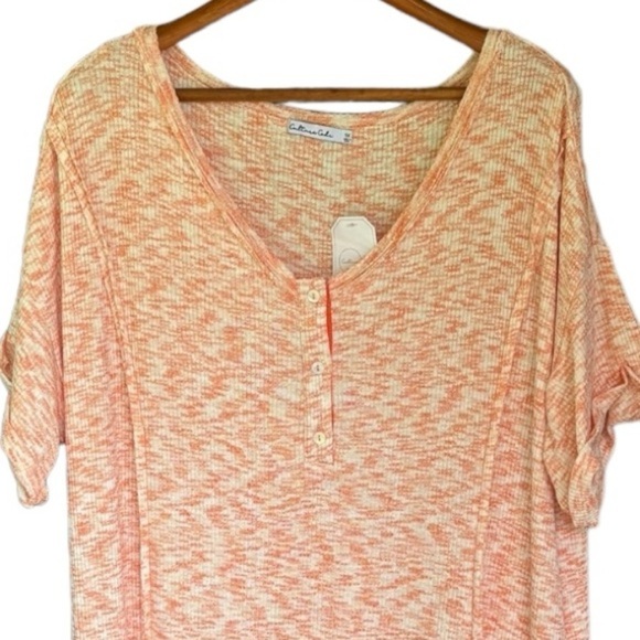 Culture Code Orange & White T-Shirt Dress Size 1X V Neck Short Sleeve Pockets - Picture 6 of 10